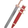 Gladius pompei avec manche en bois et fourreau en bois recouvert de cuir rouge