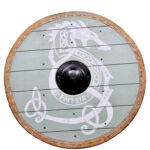 Bouclier rond Viking « Fenrir » avec bordure en cuir brut
