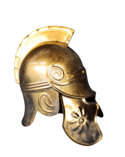 Casque hellénistique en laiton doré avec visière et protège-joues, reproduction antique gréco-romaine