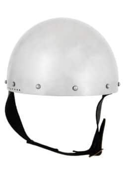 Casque secret médiéval en acier 2 mm, prêt au combat. Léger, robuste et conçu pour la reconstitution ou le GN, avec jugulaire et garniture cuir réglable. Produit ULFBERTH®.