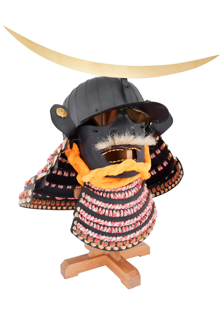 Kabuto et Mempo Date Masamune Hanwei avec croissant doré et support bois