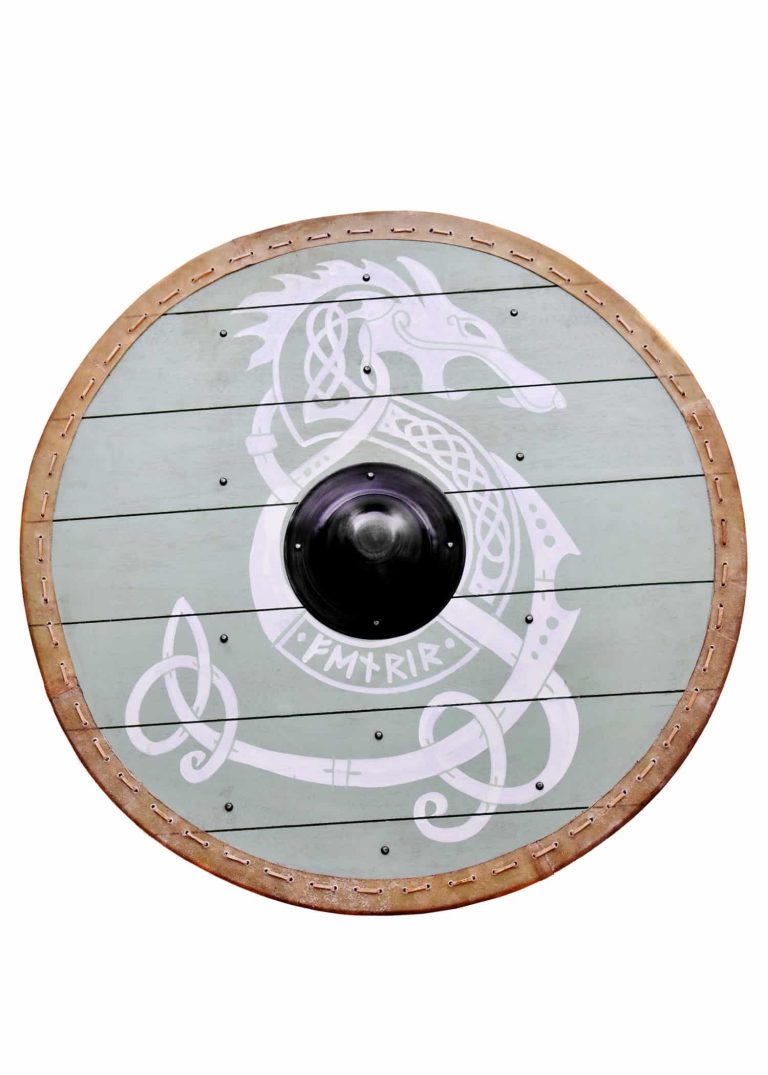 Bouclier rond Viking « Fenrir » avec bordure en cuir
