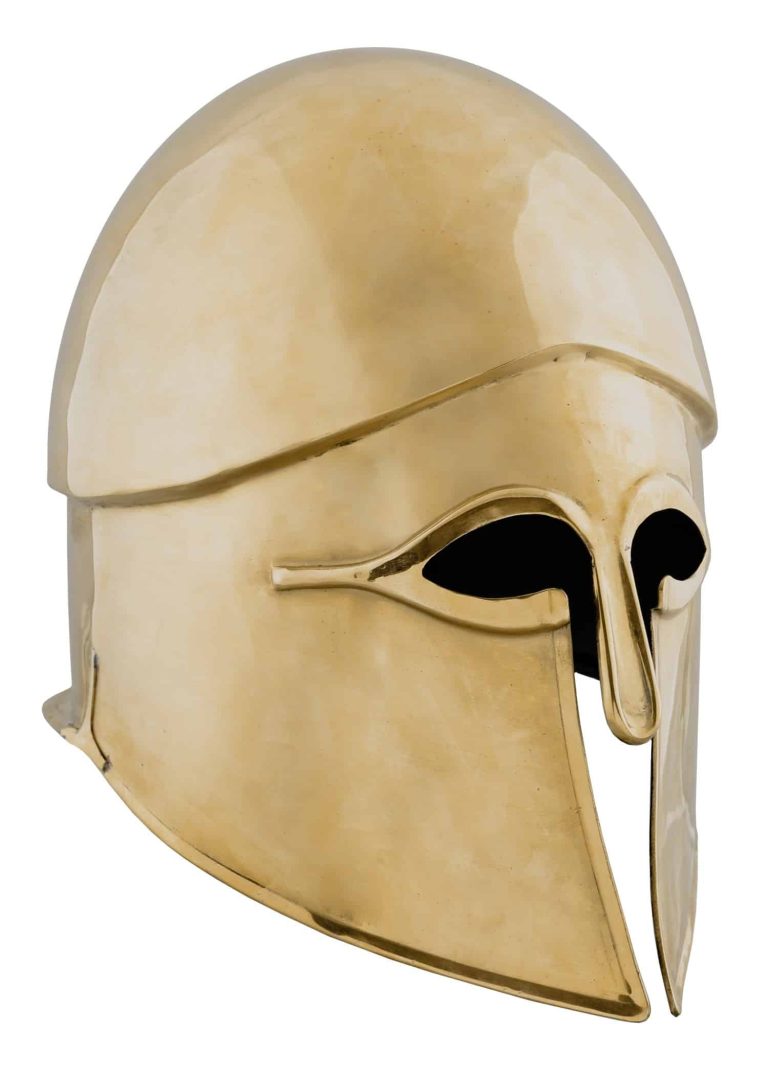Casque Corinthien Archaïque en laiton poli - Réplique authentique du casque hoplite spartiate 6e-5e siècle avant JC avec cale rembourrée en coton