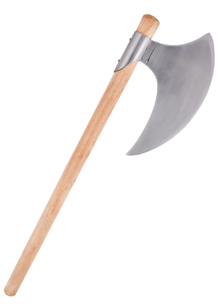 Hache à barbe médiévale avec manche en frêne. Longueur 71 cm, fer en acier. Idéale pour décoration, collectionneur ou reconstitution. Livraison rapide.