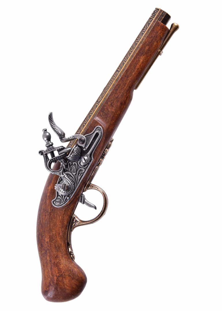 Pistolet à silex français, XVIIIe siècle, laiton