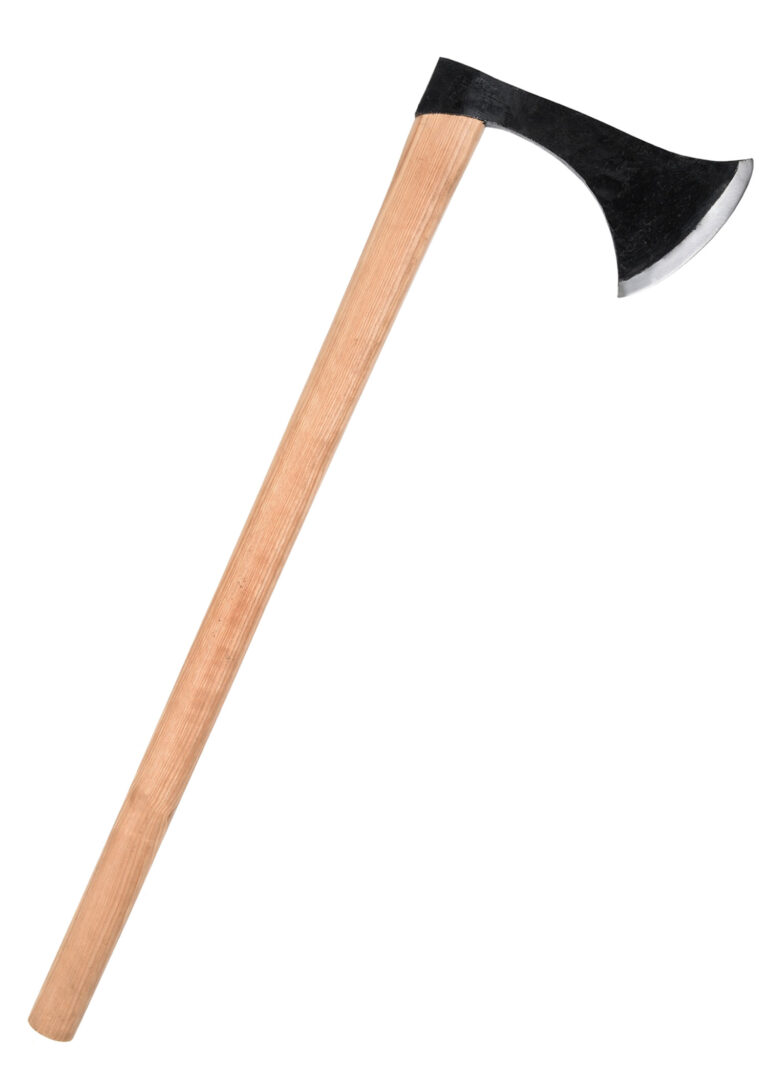 Hache francisque longue décorative avec lame lourde forgée à la main en acier au carbone de haute qualité. La lame est pré-affûtée. Longueur: 81 cm