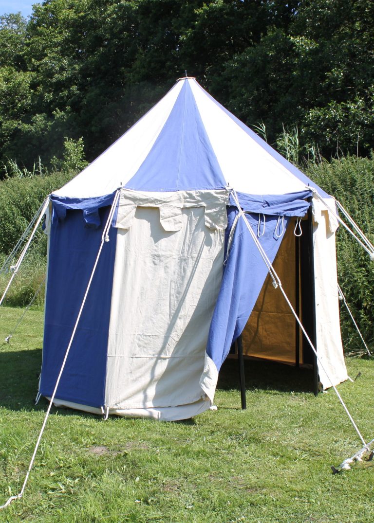 Tente Pavillon médiéval rond 3 m bleu-naturel