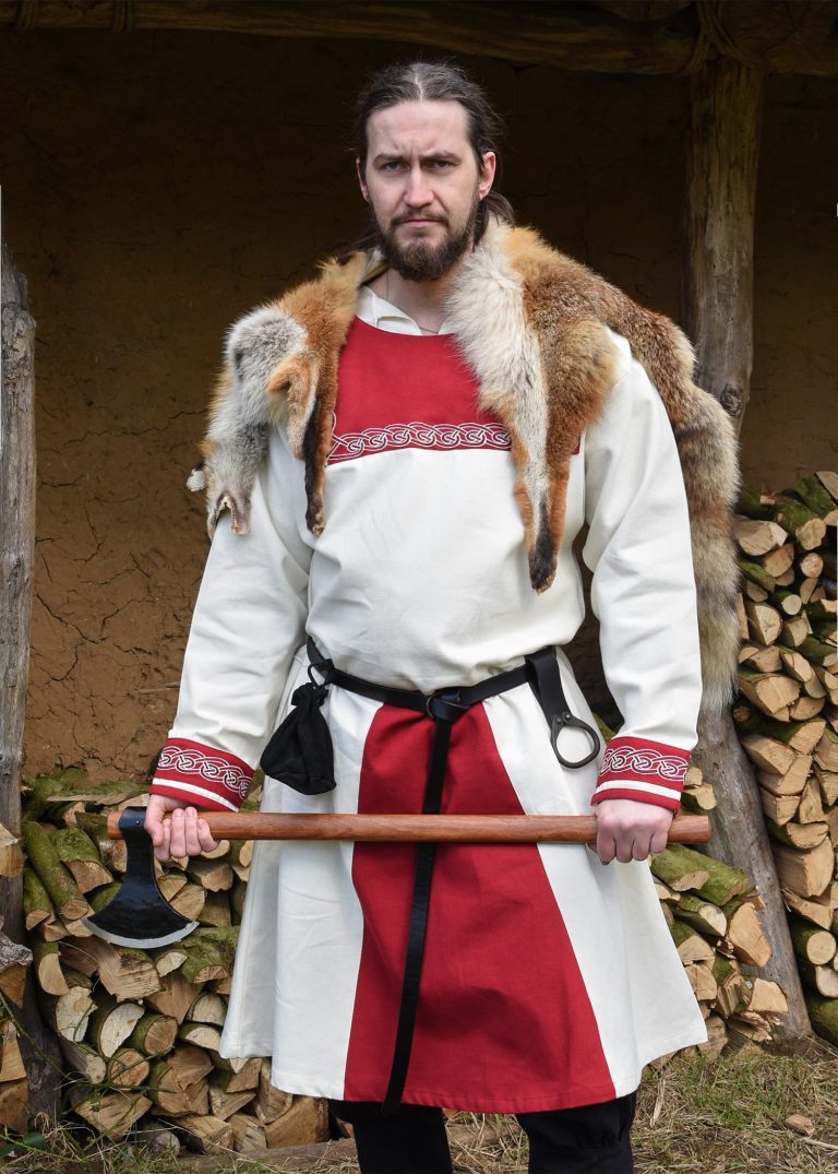 Tunique viking Halvar blanche / rouge