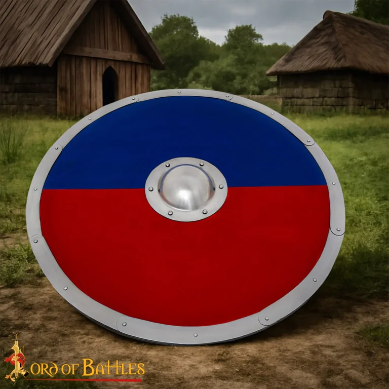 Bouclier anglo-saxon rond rouge et bleu