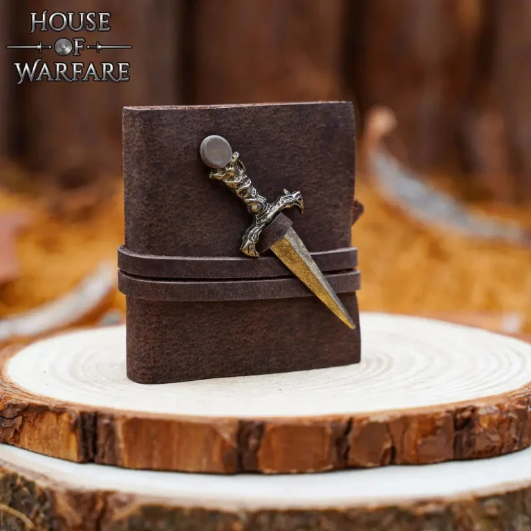 Carnet Mini Dague cuir véritable fait main - Journal médiéval artisanal compact pages épaisses