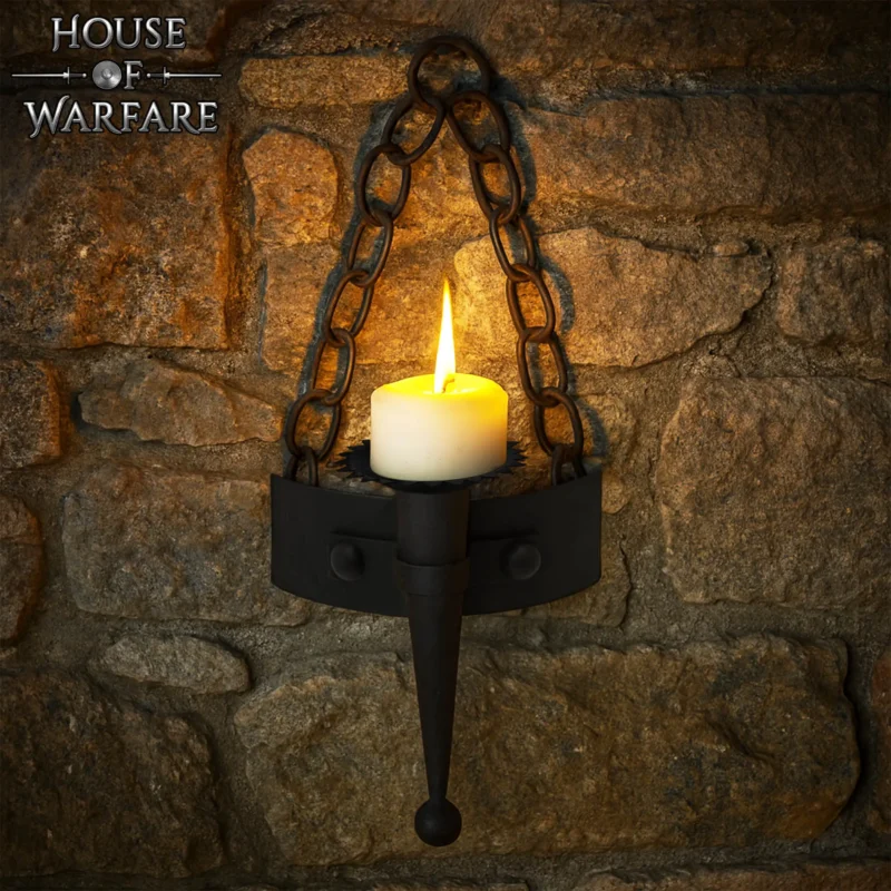 Porte-bougie bougeoir mural fer forgé courbé rivets arrondis - Détails martelés applique médiévale authentique