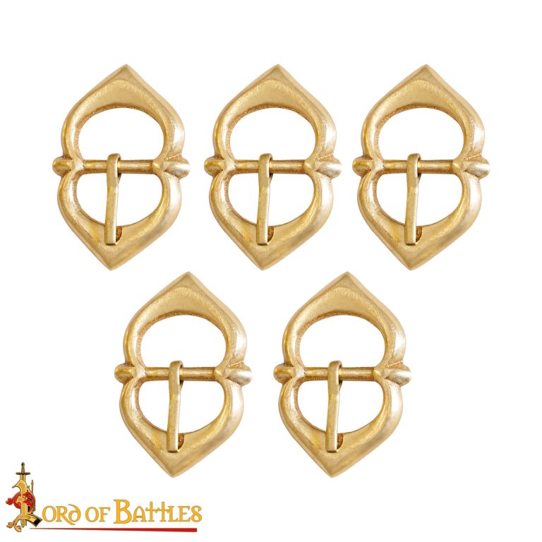 Lot 5 boucles laiton losange médiévales XIVe-XVe siècle - Boucles coulées main ardillon massif