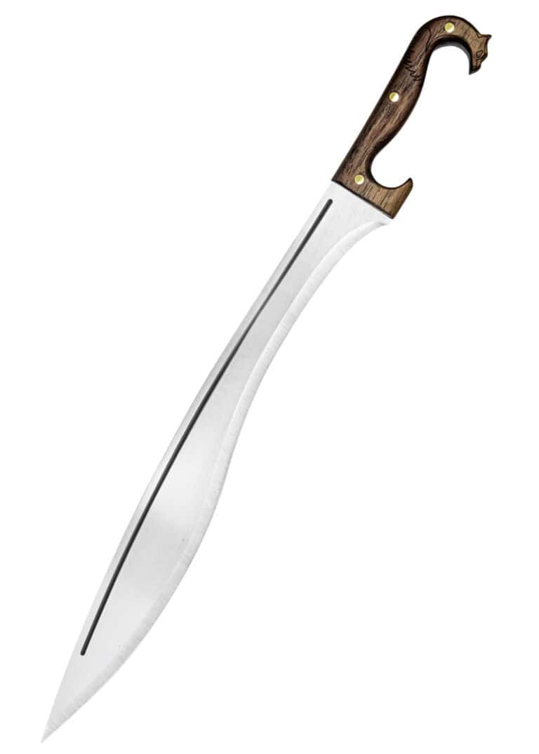 Épée Falcata Condor avec lame courbée en acier carbone 1075 sur fond blanc