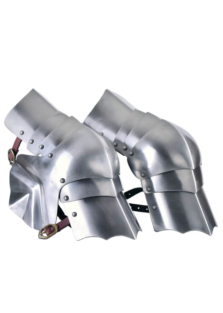 Genouillères médiévales 15ème siècle en acier 1,3mm - Paire de protection genoux articulée avec sangles cuir rivetées ajustables, fabrication artisanale pour armure complète de chevalier