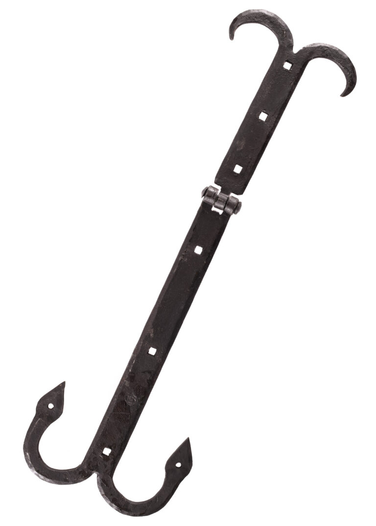 Charnière de coffre médiévale en acier forgé à la main par ULFBERTH avec extrémités fendues artistiques, finition noircie, 32 cm de longueur