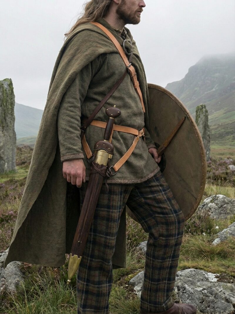 Ceinture de suspension en cuir marron avec anneaux en fer pour épée celte, style période de La Tène.