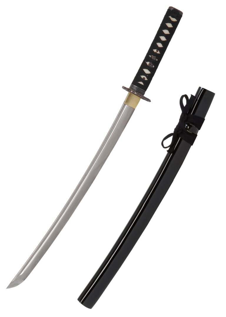 Wakizashi Golden Flower – John Lee, lame affûtée en acier plié 12 fois