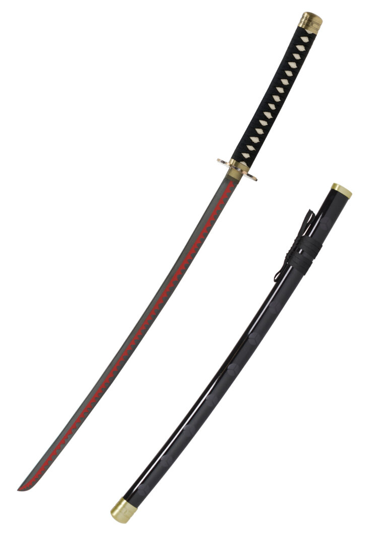 Katana Shuusui de Zoro – One Piece, lame noire et tsuba en fleur