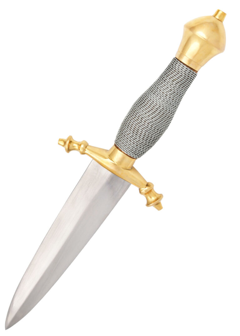 Dague de botte médiévale à garde et pommeau en laiton