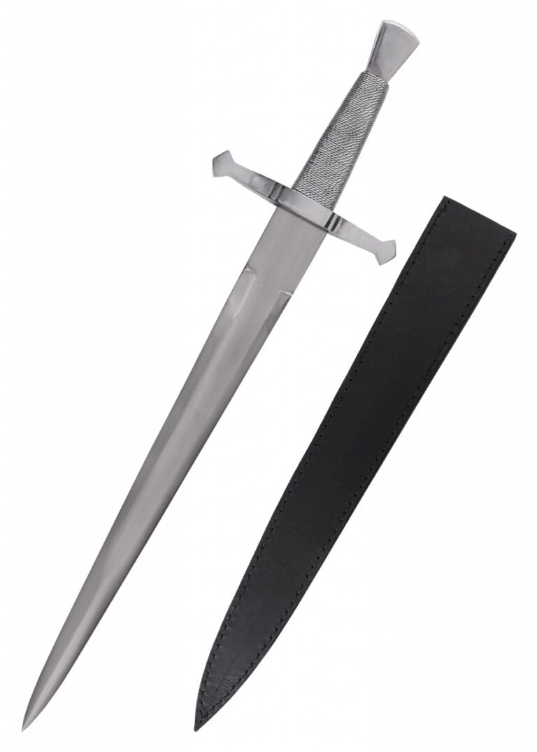 Dague de chevalier à lame forgée et fourreau en cuir