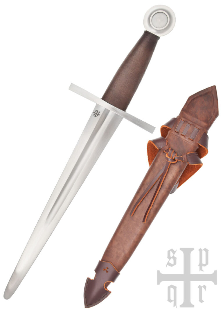 Dague de chevalier émoussée SPQR à pommeau à disque et fourreau