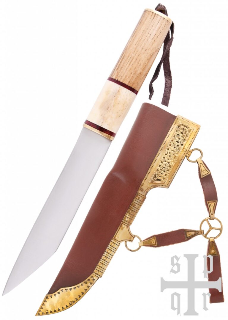 Seax à dos brisé SPQR avec fourreau en cuir et laiton