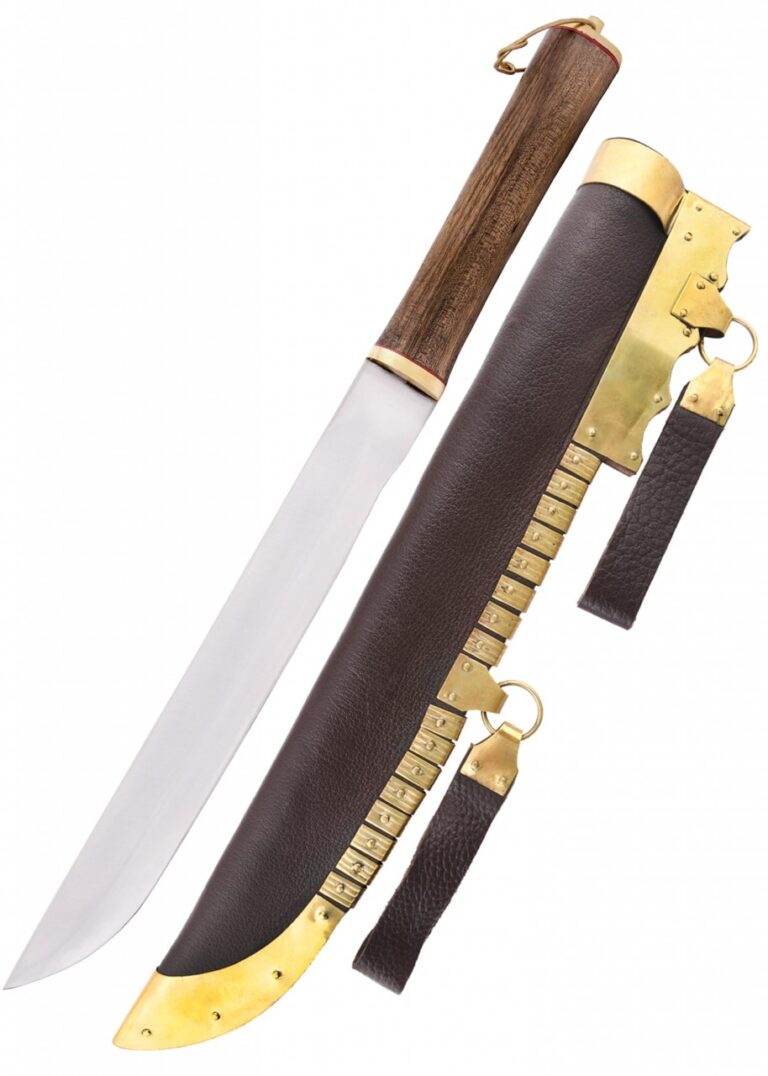 Seax viking à poignée en noyer et fourreau en cuir