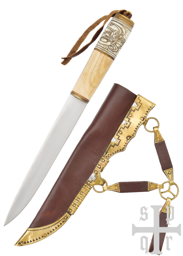Seax viking SPQR à manche en bois et os et fourreau cuir