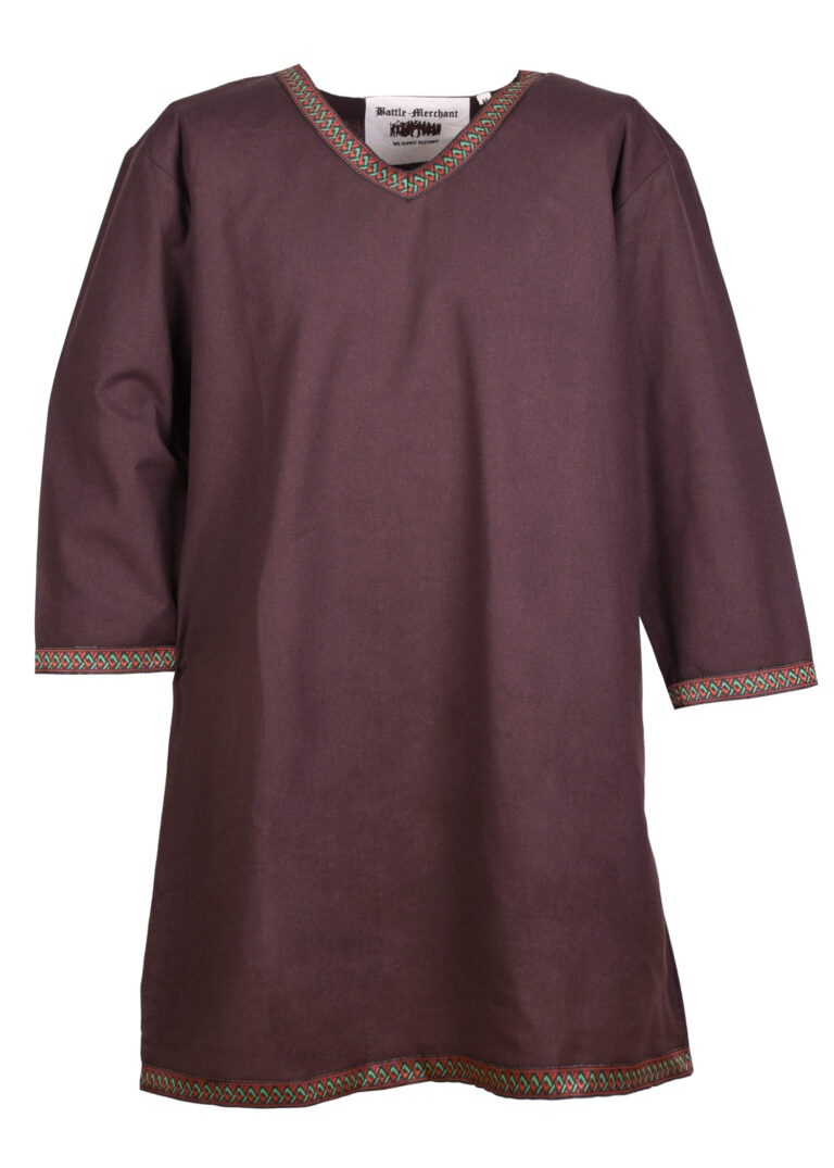 Tunique viking en coton à galon – brun foncé