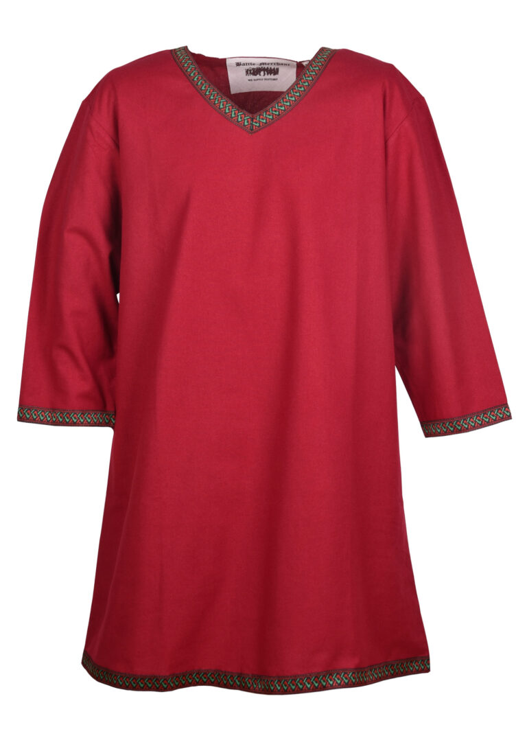 Tunique viking en coton à galon – rouge foncé