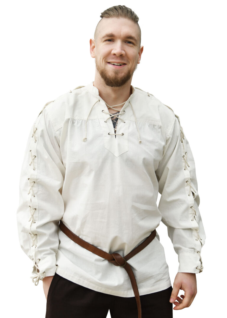Chemise médiévale Corvin à lacets – naturel