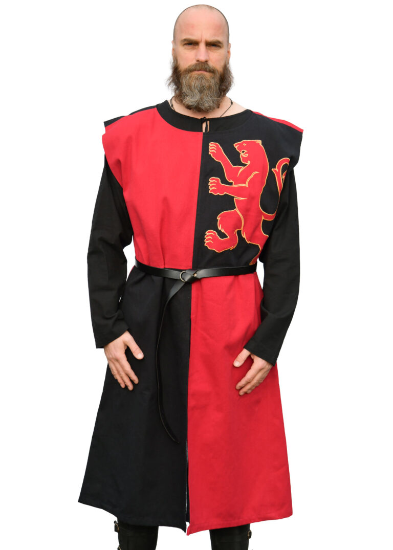 Tabard médiéval doublé au lion – rouge et noir
