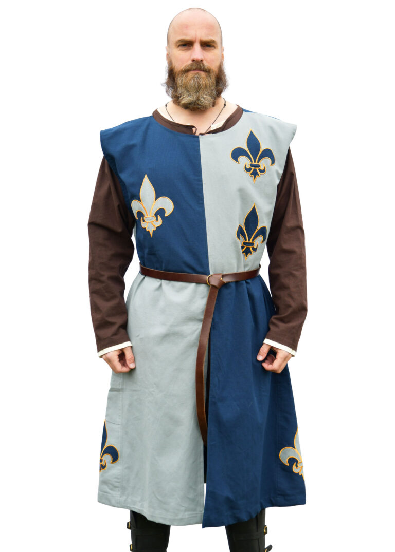 Tabard médiéval doublé au lys – bleu et bleu-gris