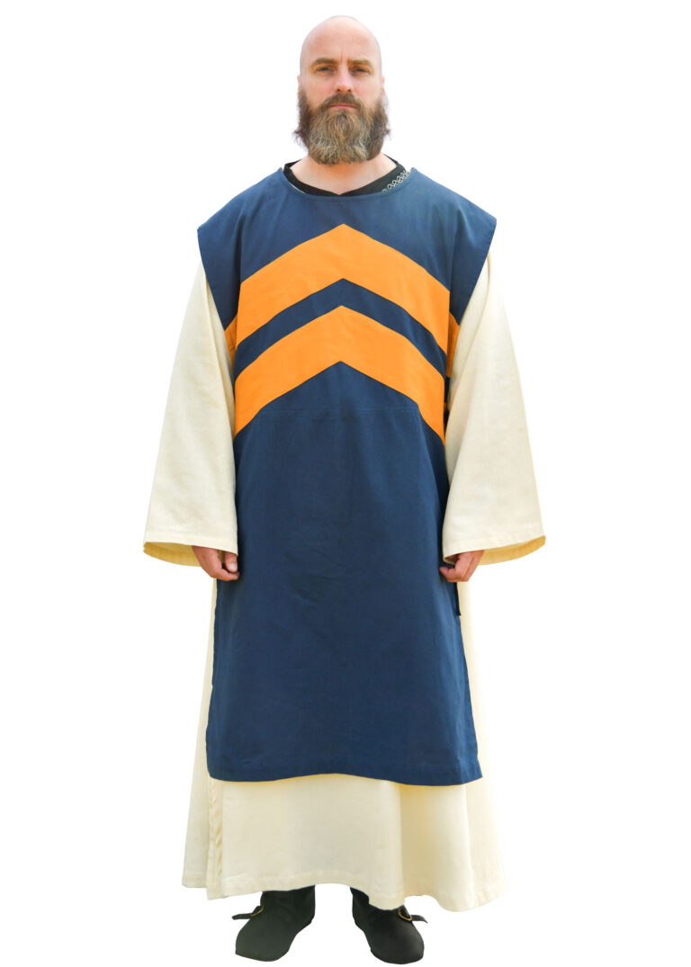 Tabard médiéval à rayures – bleu et jaune