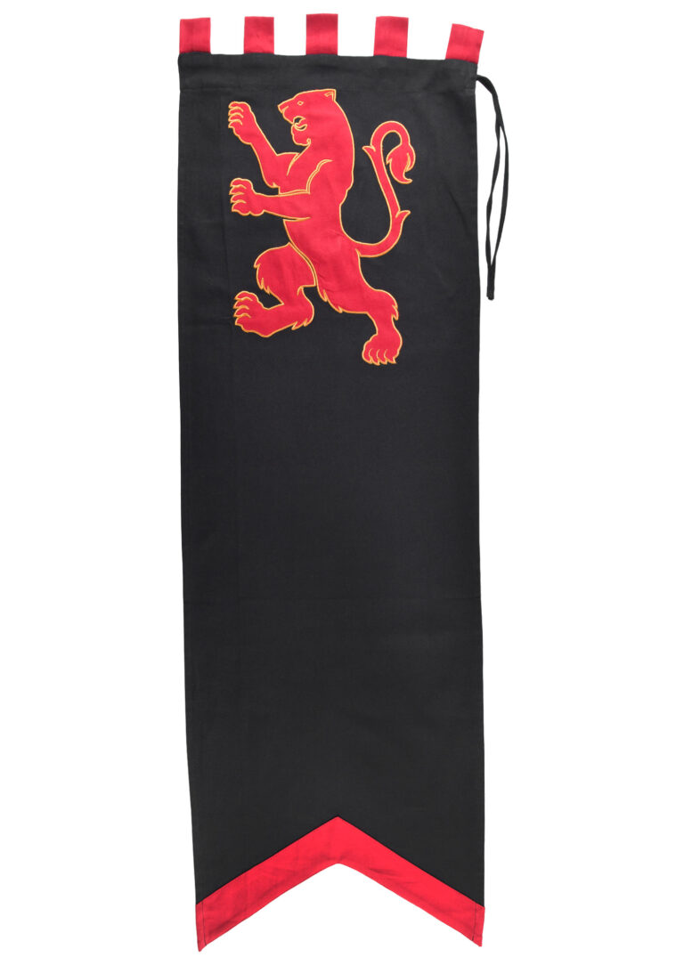 Bannière médiévale au lion – rouge et noir