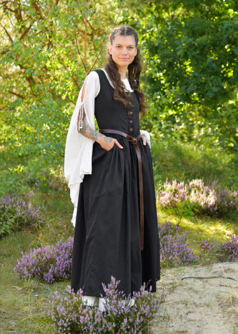 Robe médiévale sans manches Lene, noire