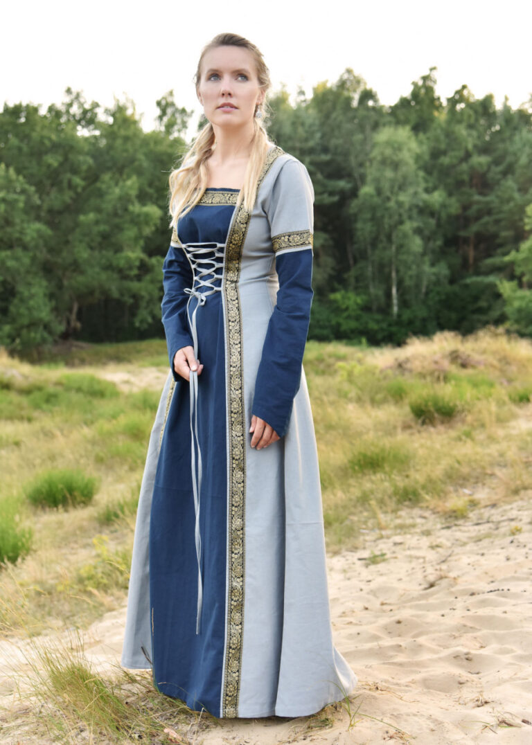 Robe médiévale Eleanor, bleu et bleu-gris