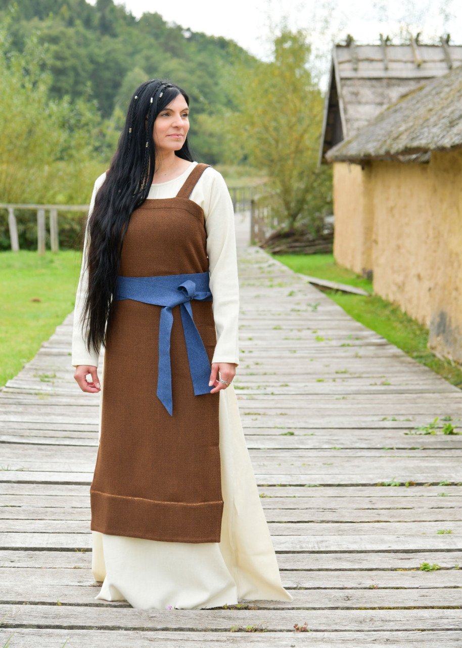 Robe-tablier viking Annik, laine sergé losange, marron