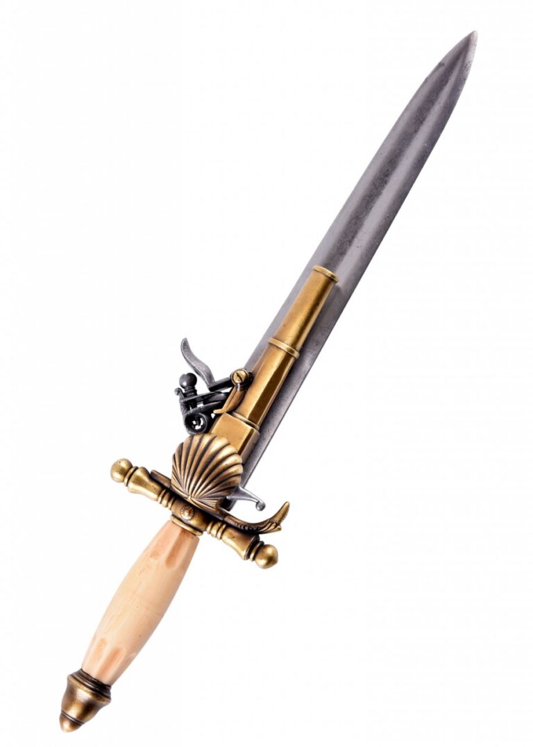 Dague-pistolet française du XVIIIe siècle, poignée façon ivoire