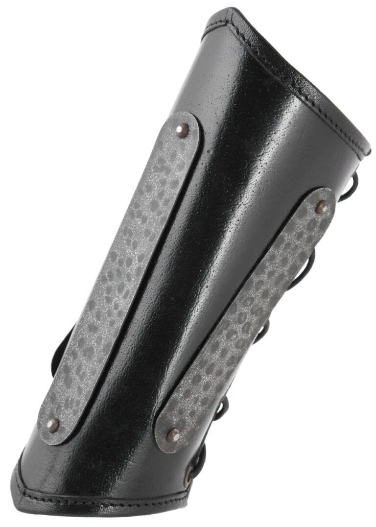 Paire de brassards Balor en cuir noir à plaques de métal