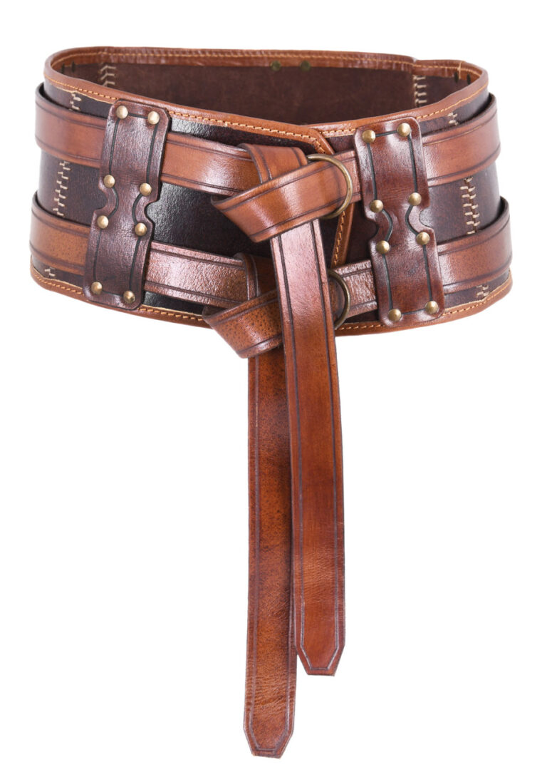 Ceinture double Arnulf en cuir marron avec boucles en laiton