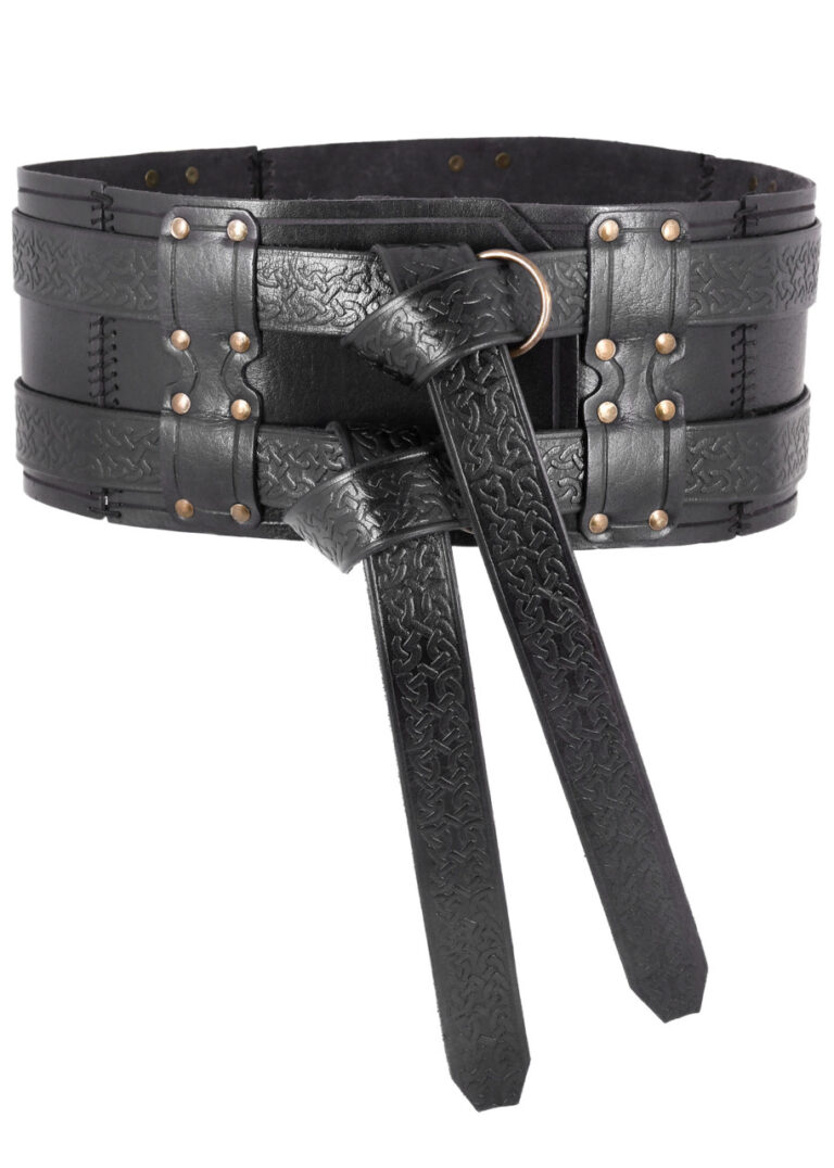 Ceinture double Balor en cuir noir avec anneau métallique