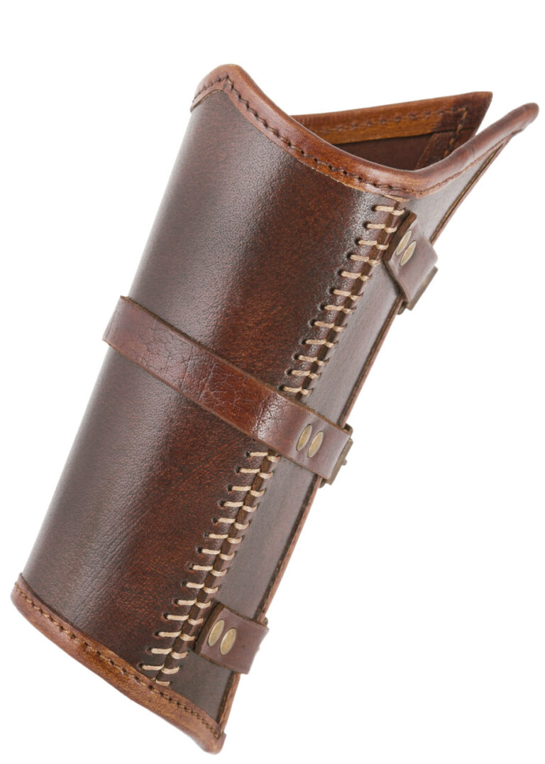 Paire de brassards en cuir marron Arnulf à trois boucles