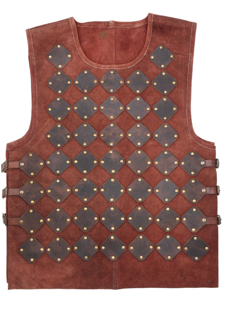 Plastron Vidar en suède marron à panneaux de cuir huilé rivetés