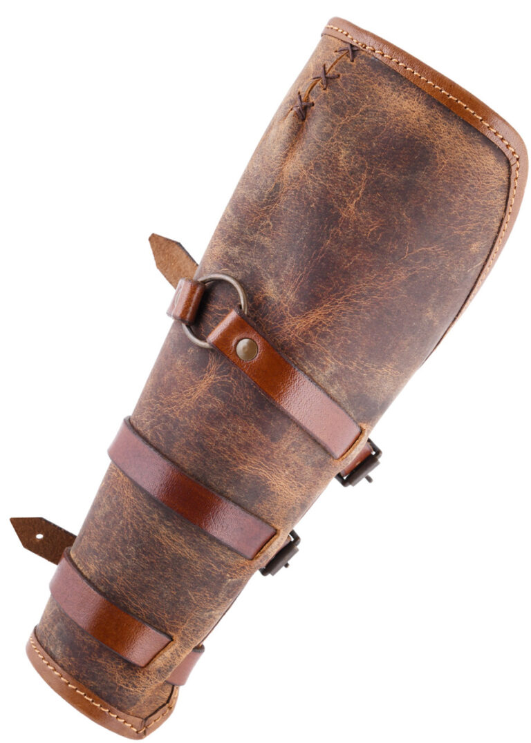 Paire de brassards en cuir huilé marron Sindri à trois boucles