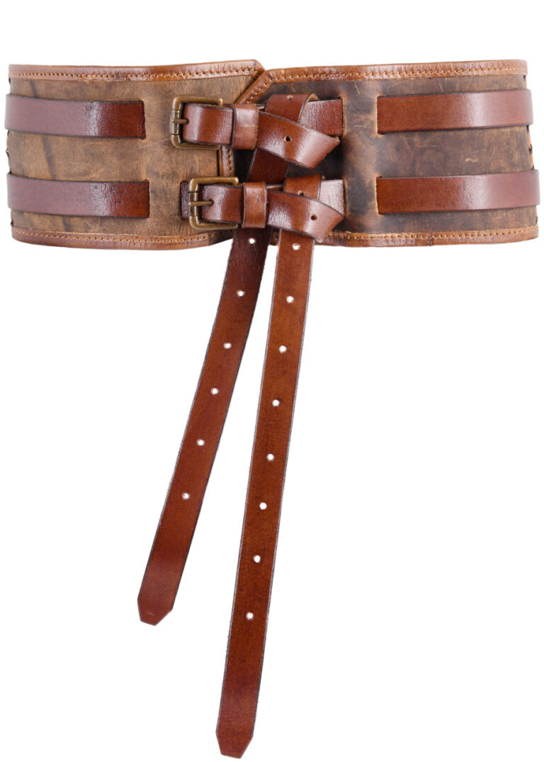 Ceinture double en cuir huilé marron Sindri à boucles laiton
