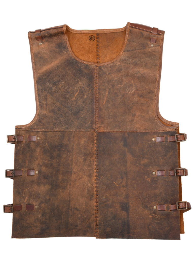 Plastron Sindri en cuir huilé marron avec boucles en laiton
