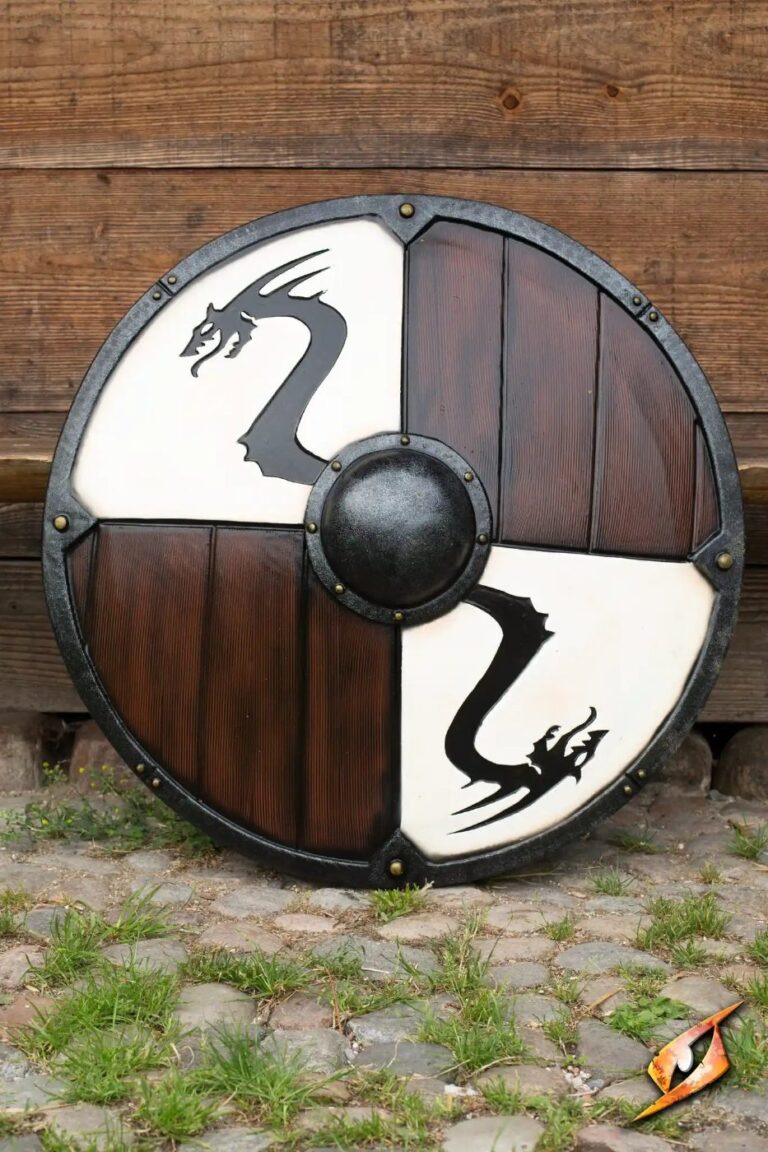 Bouclier GN viking au dragon Epic Armoury en mousse – version blanc ivoire