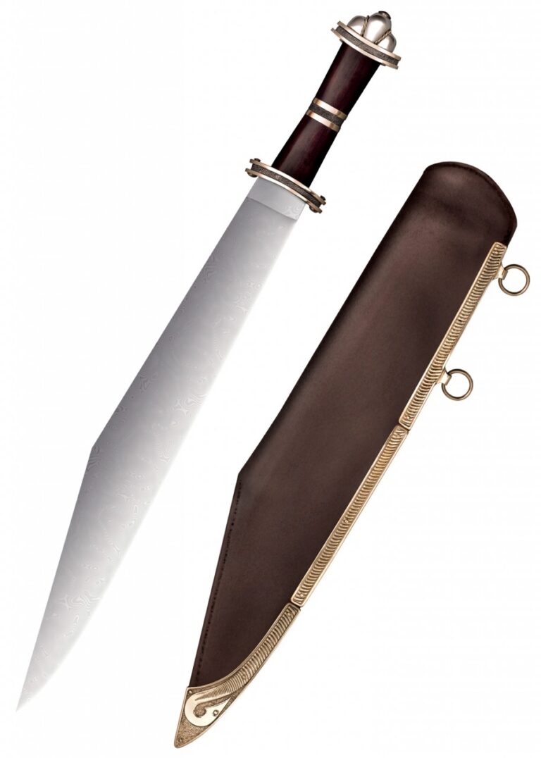 Long seax en acier damas Cold Steel avec fourreau en cuir