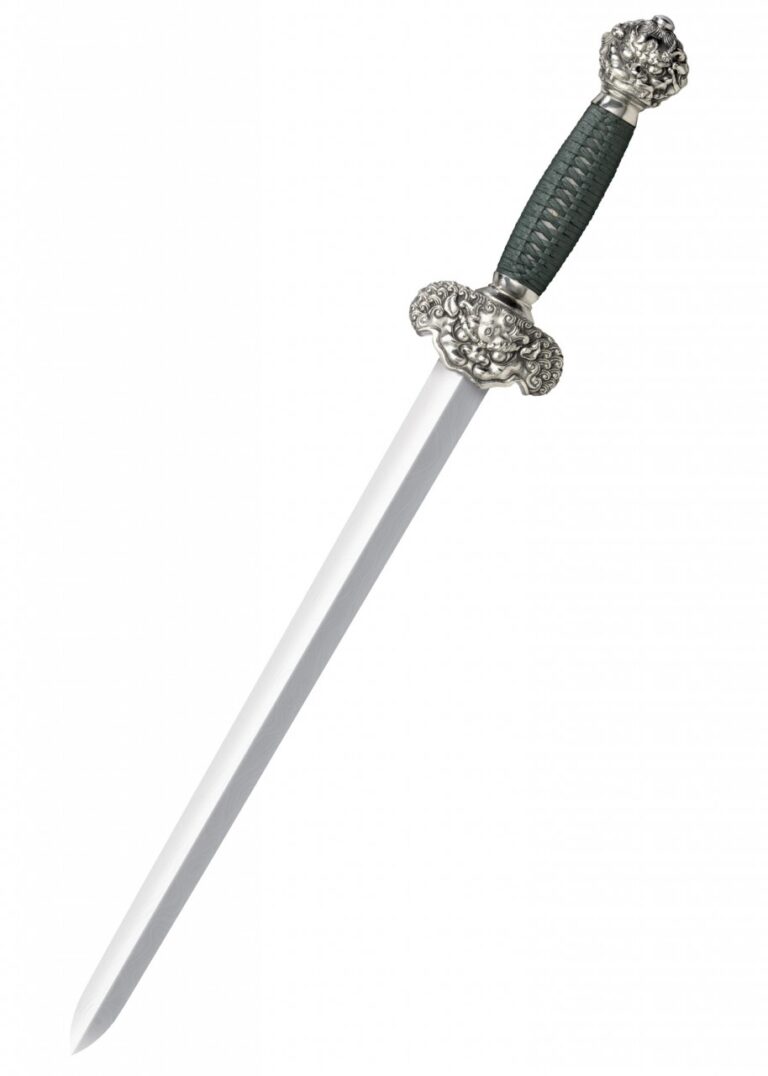 Dague chinoise Jade Lion Cold Steel lame damas et fourreau vert